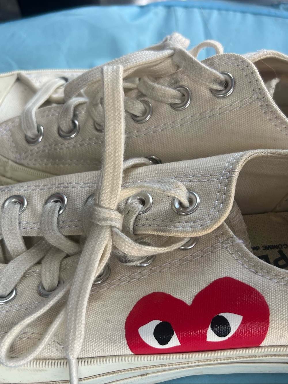 Size 9  Low-Top Sneakers in Cream with Red Heart Detail